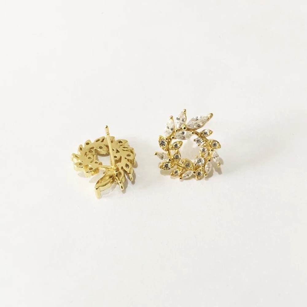 New 18K Gold Vermeil Sterling Silver 925 Crystal Wreath Stud Earrings set